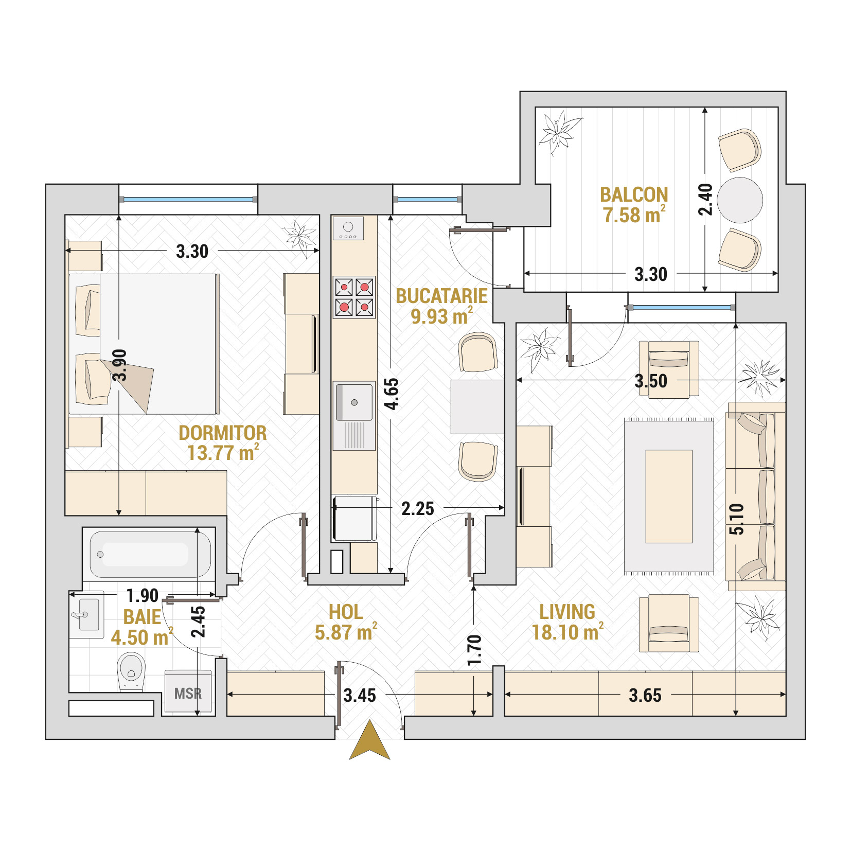 Apartament 2 Camere Tip 3 Corp 1 - Drumul Taberei Residence - Apartamente de vanzare Bucuresti - Suprafata utila totala - 59.75 mp