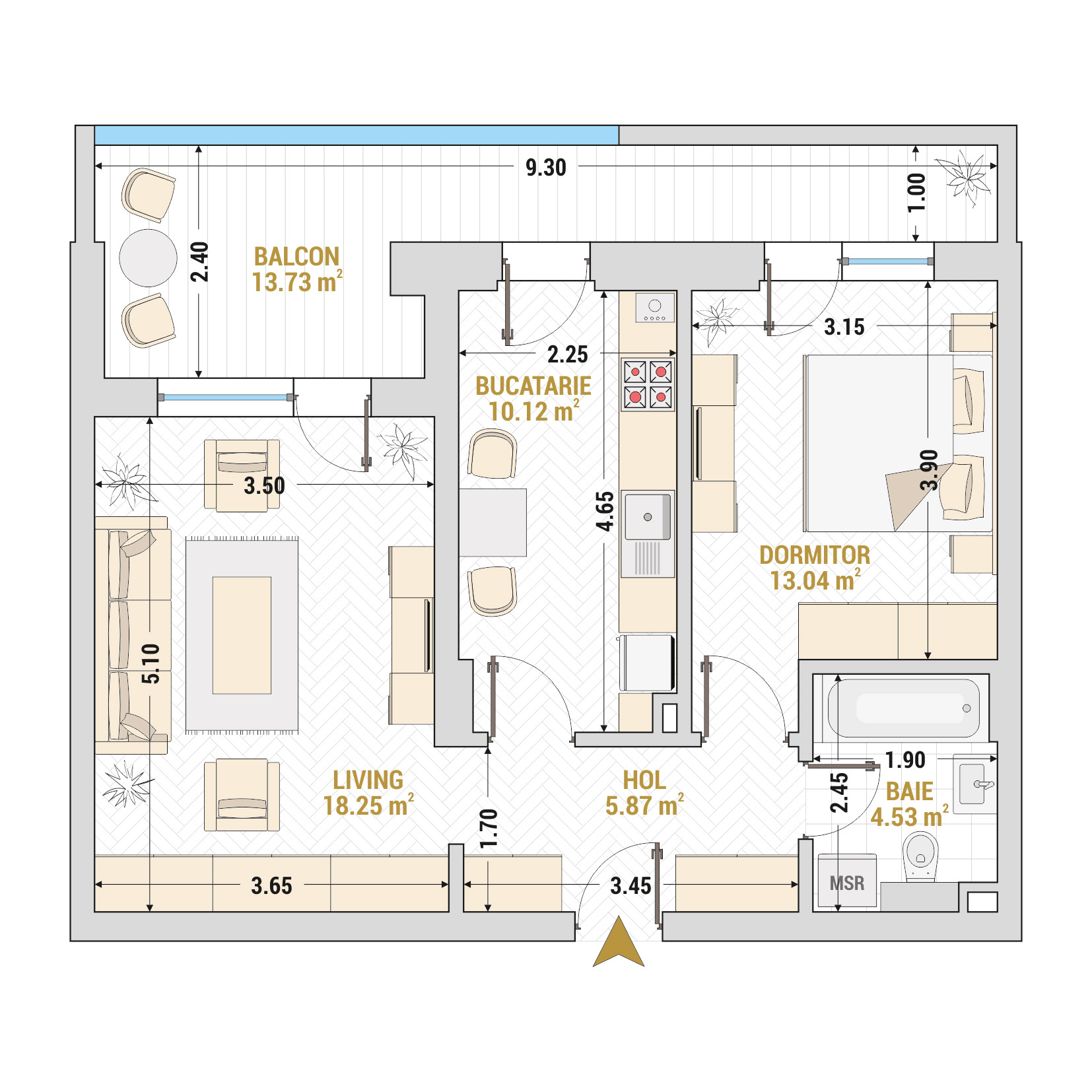 Apartament 2 Camere Tip 4 Corp 1 - Drumul Taberei Residence - Apartamente de vanzare Bucuresti - Suprafata utila totala - 65.54 mp