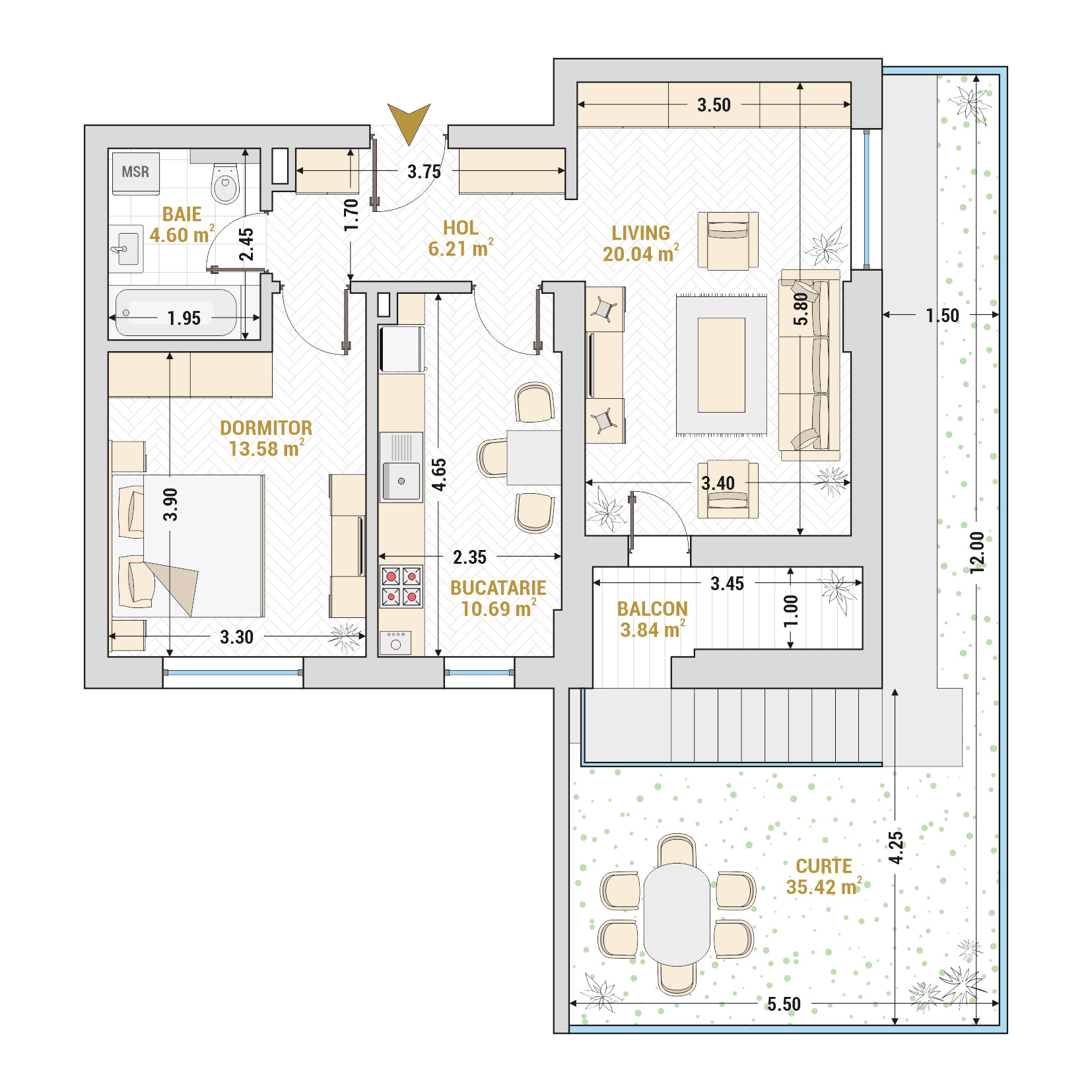 Apartament 2 Camere Tip 5 Corp 1 - Drumul Taberei Residence - Apartamente de vanzare Bucuresti - Suprafata utila totala - 58.96 mp