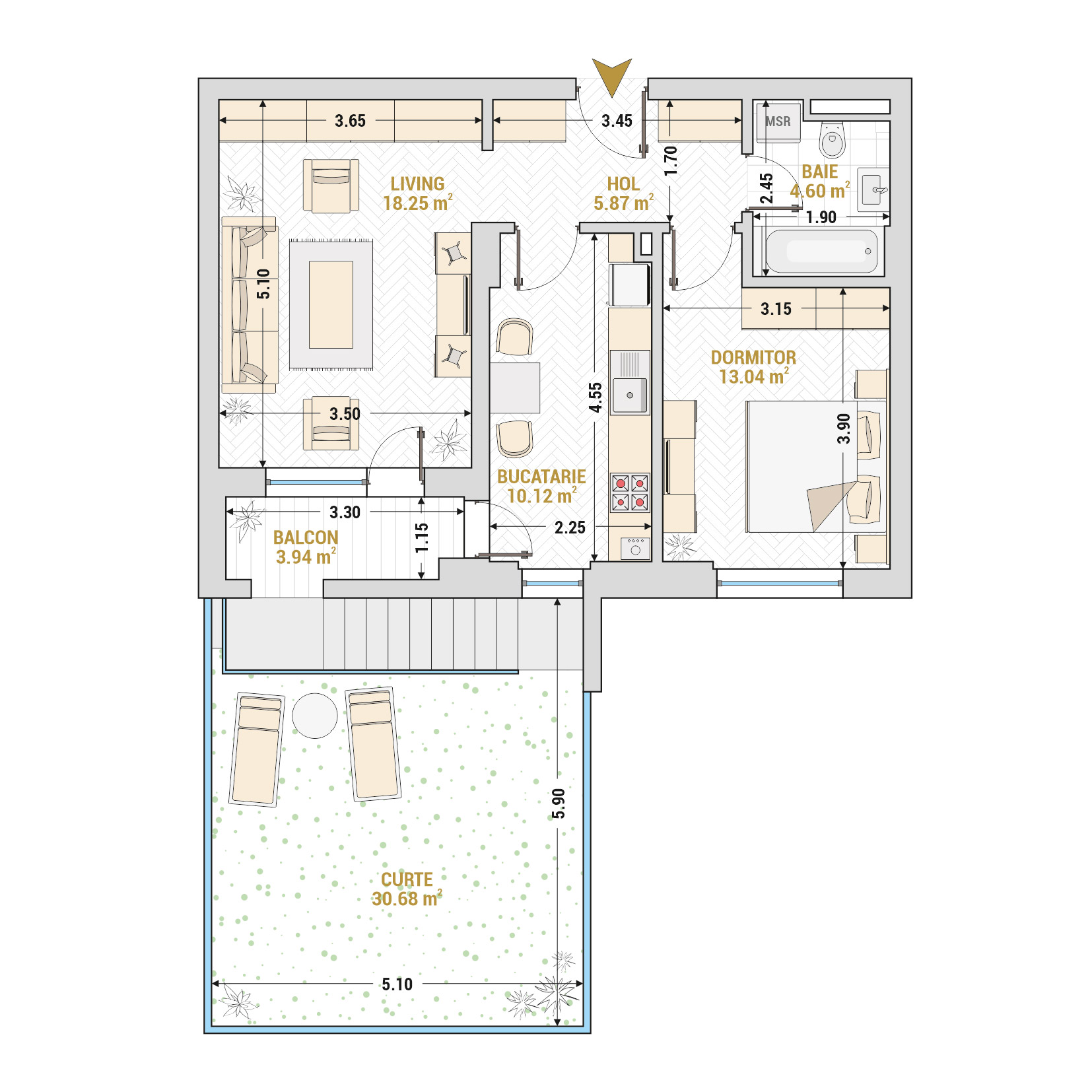 Apartament 2 Camere Tip 6 Corp 1 - Drumul Taberei Residence - Apartamente de vanzare Bucuresti - Suprafata utila totala - 55.82 mp