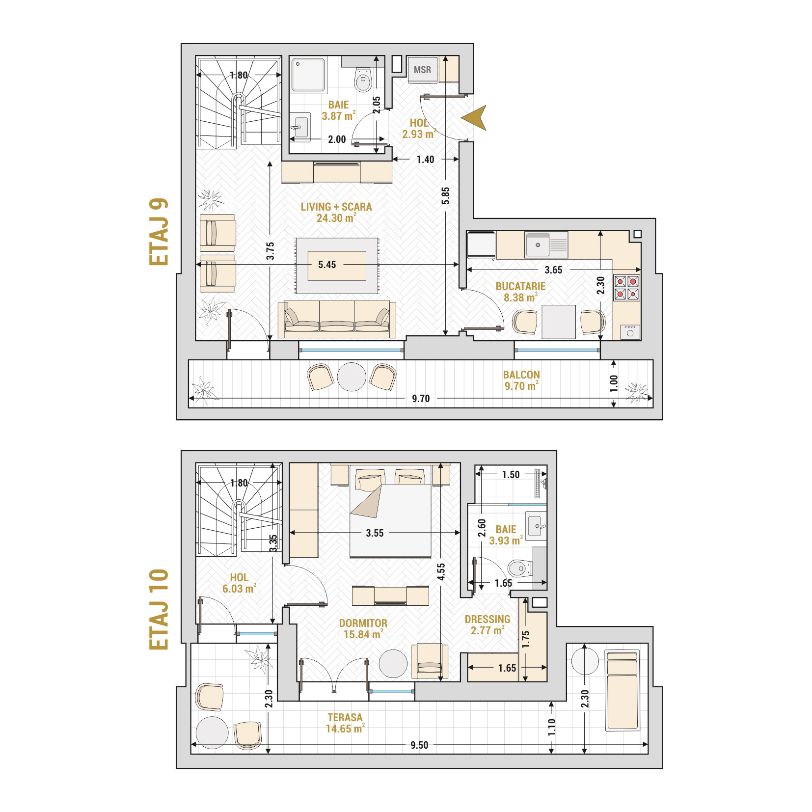 Penthouse 2 Camere Tip 3 Corp 1 - Drumul Taberei Residence - Apartamente de vanzare Bucuresti - Suprafata utila totala - 92.40 mp