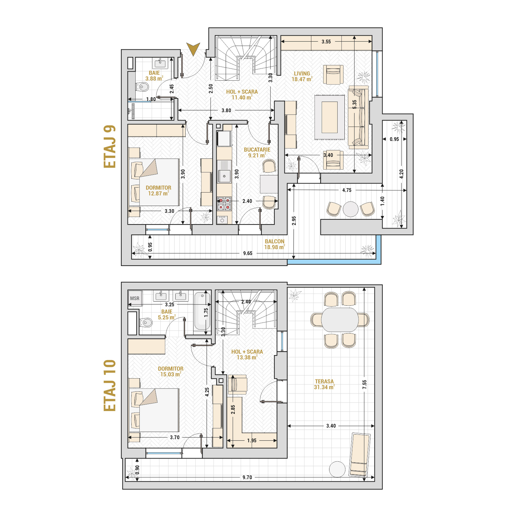 Penthouse 3 Camere Tip 1 Corp 1 - Drumul Taberei Residence - Apartamente de vanzare Bucuresti - Suprafata utila totala - 139.81 mp