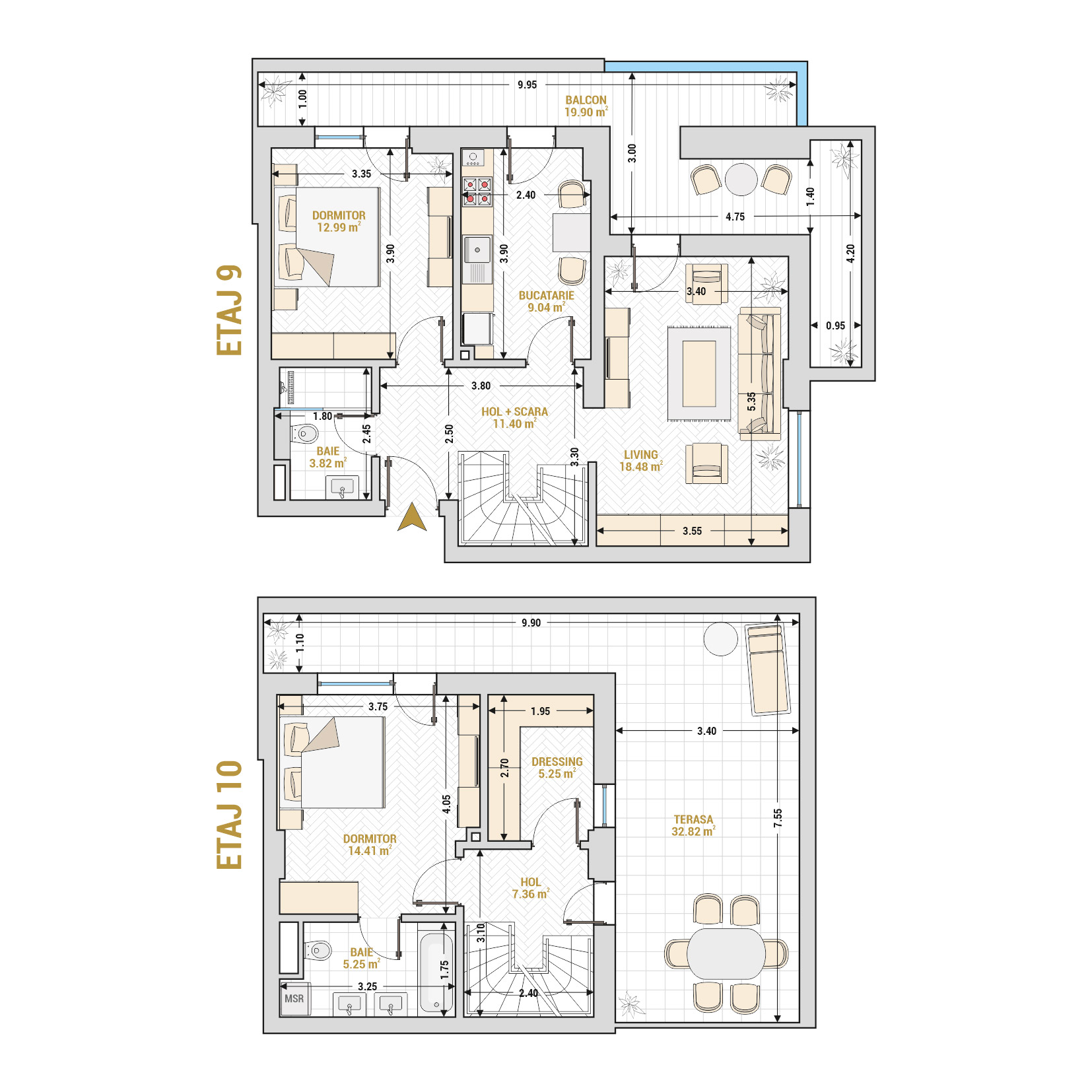 Penthouse 3 Camere Tip 2 Corp 1 - Drumul Taberei Residence - Apartamente de vanzare Bucuresti - Suprafata utila totala - 140.72 mp