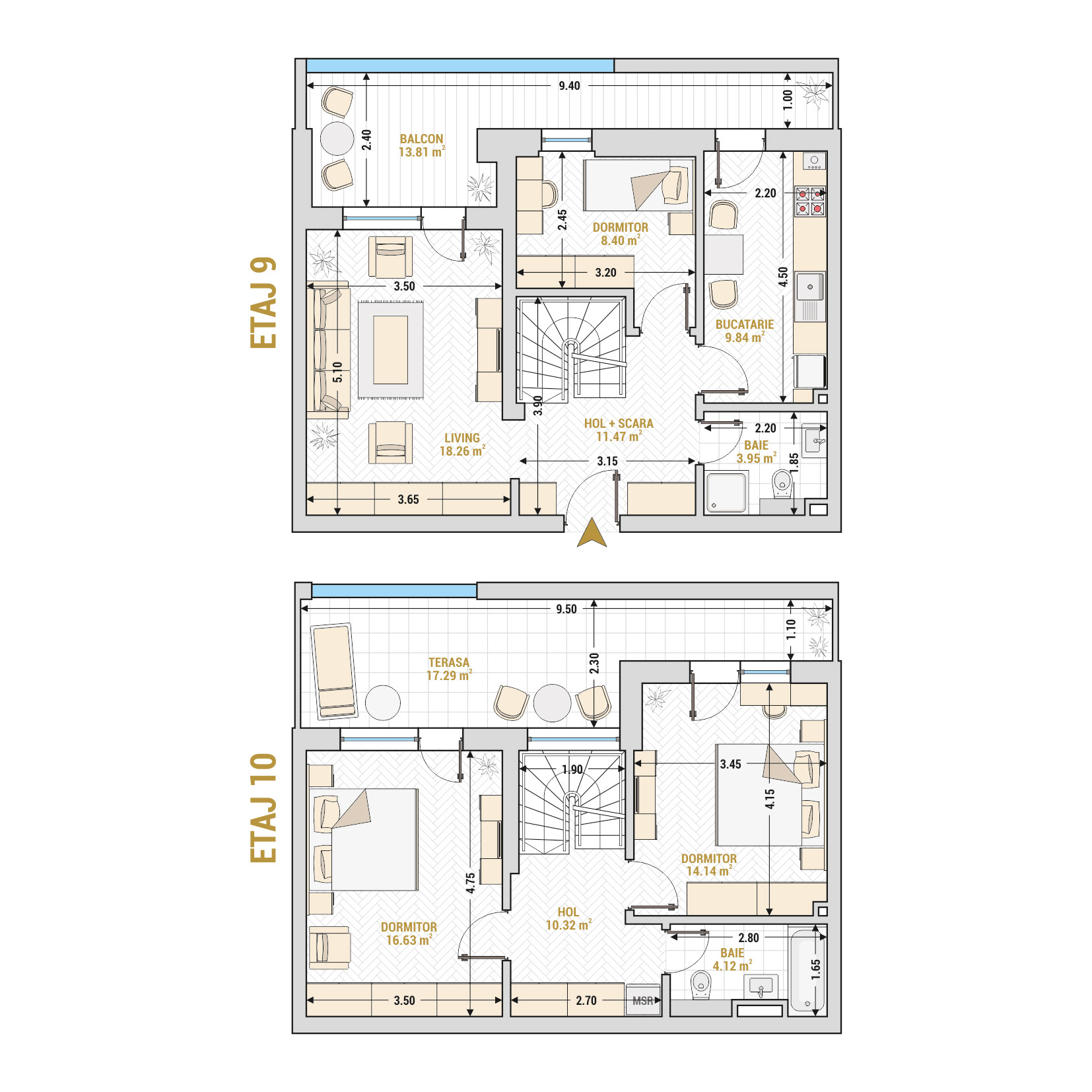 Penthouse 4 Camere Tip 2 Corp 1 - Drumul Taberei Residence - Apartamente de vanzare Bucuresti - Suprafata utila totala - 140.72 mp