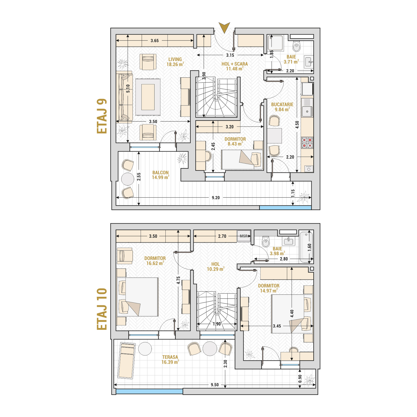 Penthouse 4 Camere Tip 3 Corp 1 - Drumul Taberei Residence - Apartamente de vanzare Bucuresti - Suprafata utila totala - 128.96 mp