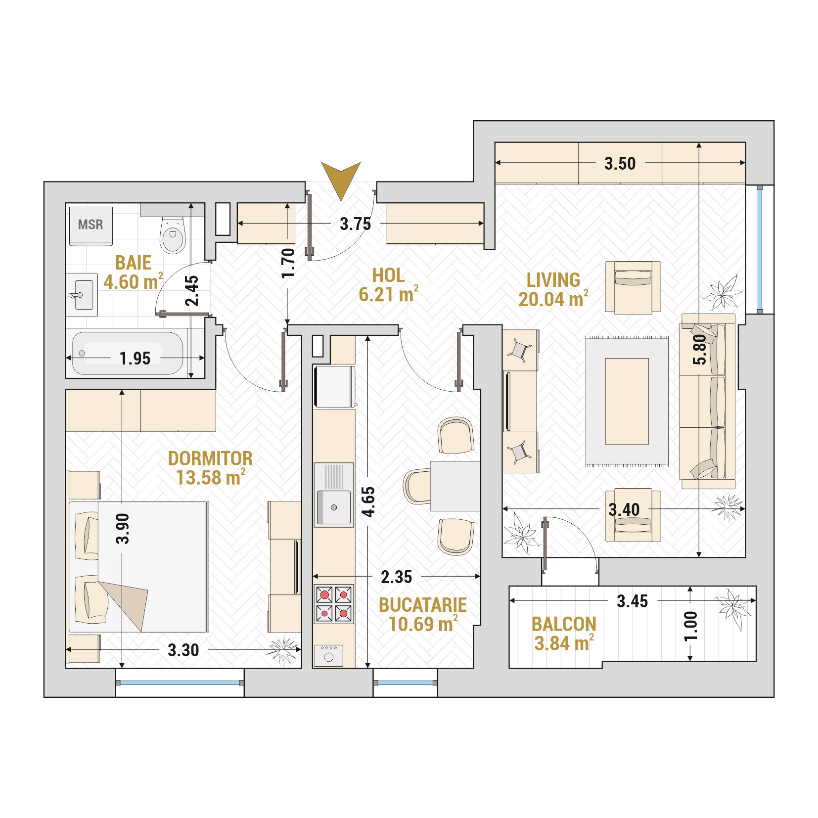 Apartament 2 Camere Tip 5 Corp 2 - Drumul Taberei Residence - Apartamente de vanzare Bucuresti - Suprafata utila totala - 58.96 mp
