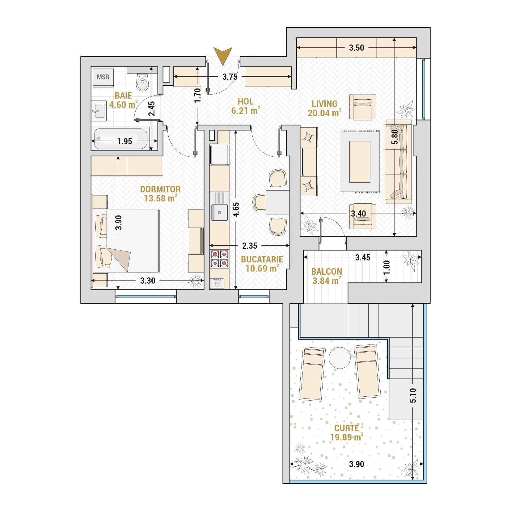 Apartament 2 Camere Tip 5 Corp 5 - Drumul Taberei Residence - Apartamente de vanzare Bucuresti - Suprafata utila totala - 58.96 mp