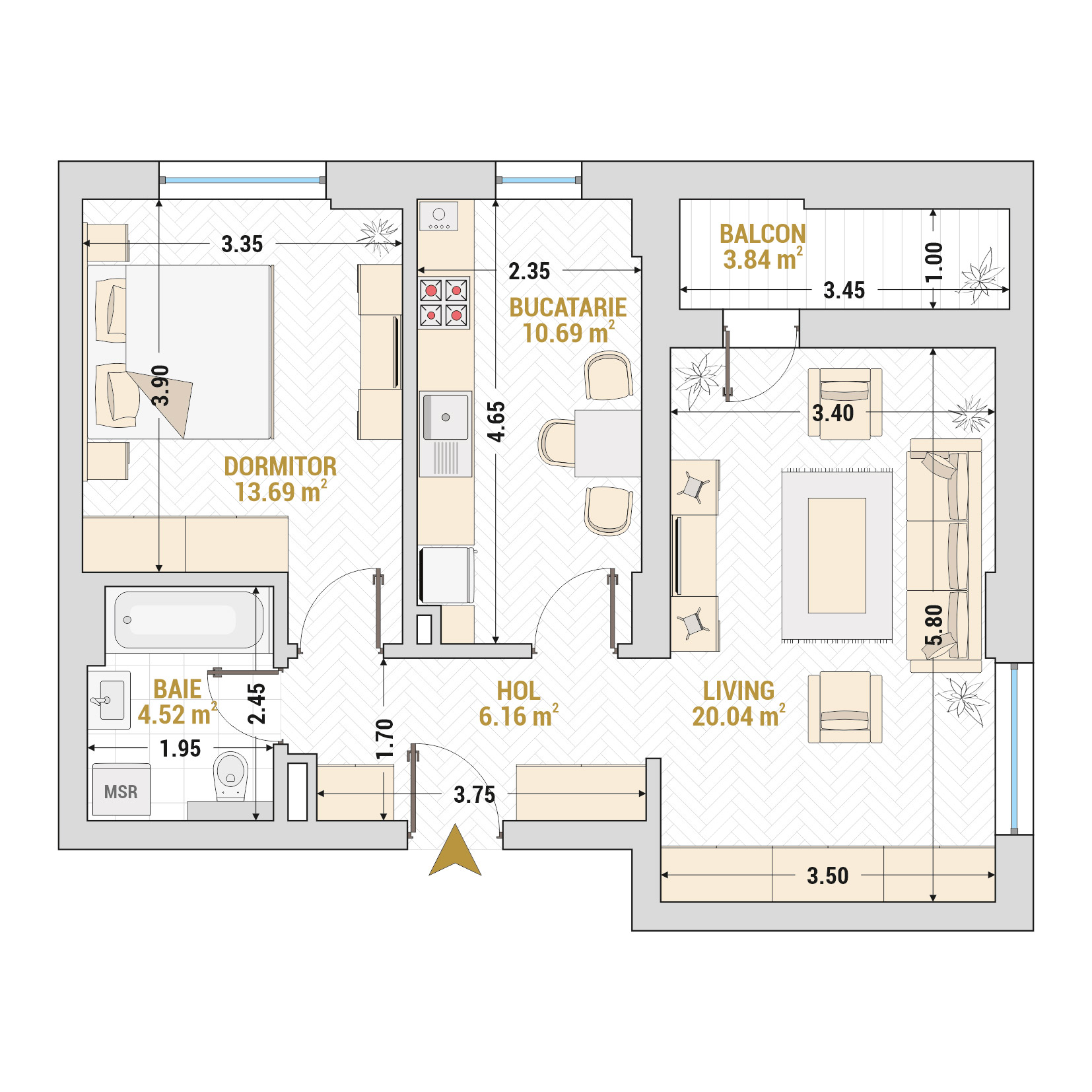 Apartament 2 Camere Tip 7 Corp 2 - Drumul Taberei Residence - Apartamente de vanzare Bucuresti - Suprafata utila totala - 58.94 mp