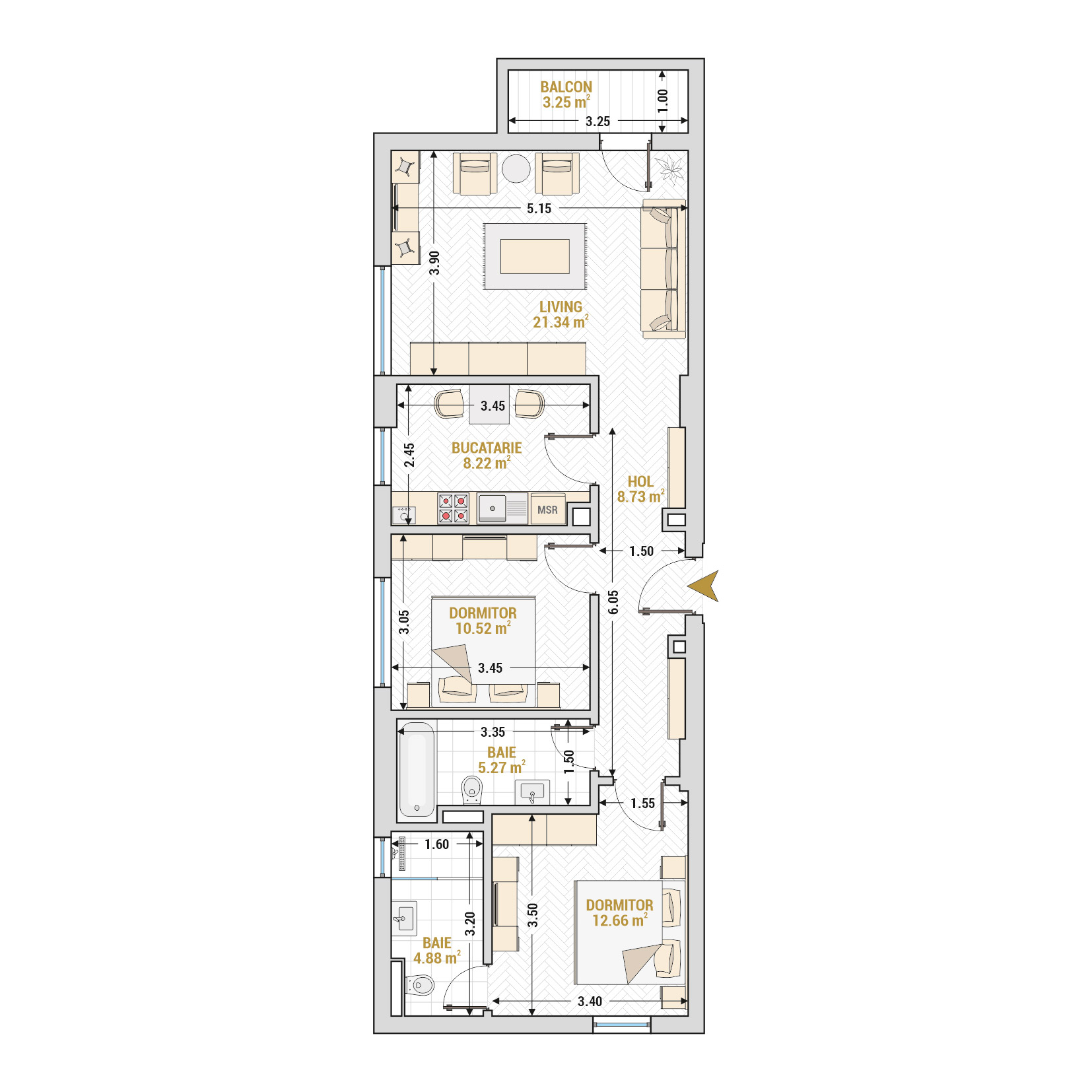 Apartament 3 Camere Tip 3 Corp 1 - Drumul Taberei Residence - Apartamente de vanzare Bucuresti - Suprafata utila totala - 74.87 mp