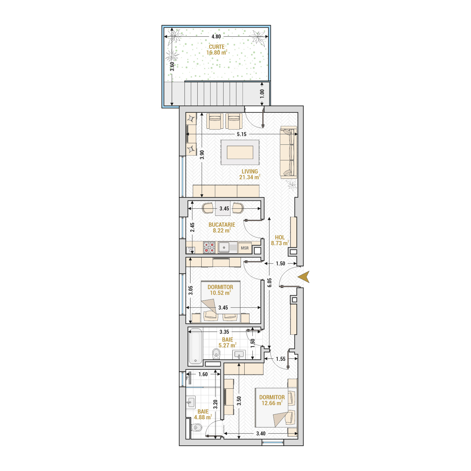 Apartament 3 Camere Tip 3 Corp 2 - Drumul Taberei Residence - Apartamente de vanzare Bucuresti - Suprafata utila totala - 71.62 mp