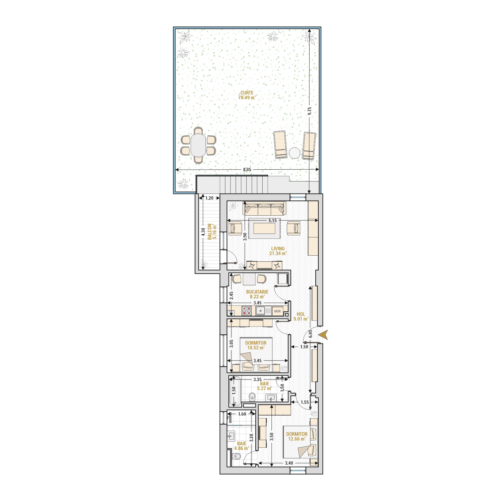 Apartament 3 Camere Tip 3 Corp 3 - Drumul Taberei Residence - Apartamente de vanzare Bucuresti - Suprafata utila totala - 77.04 mp