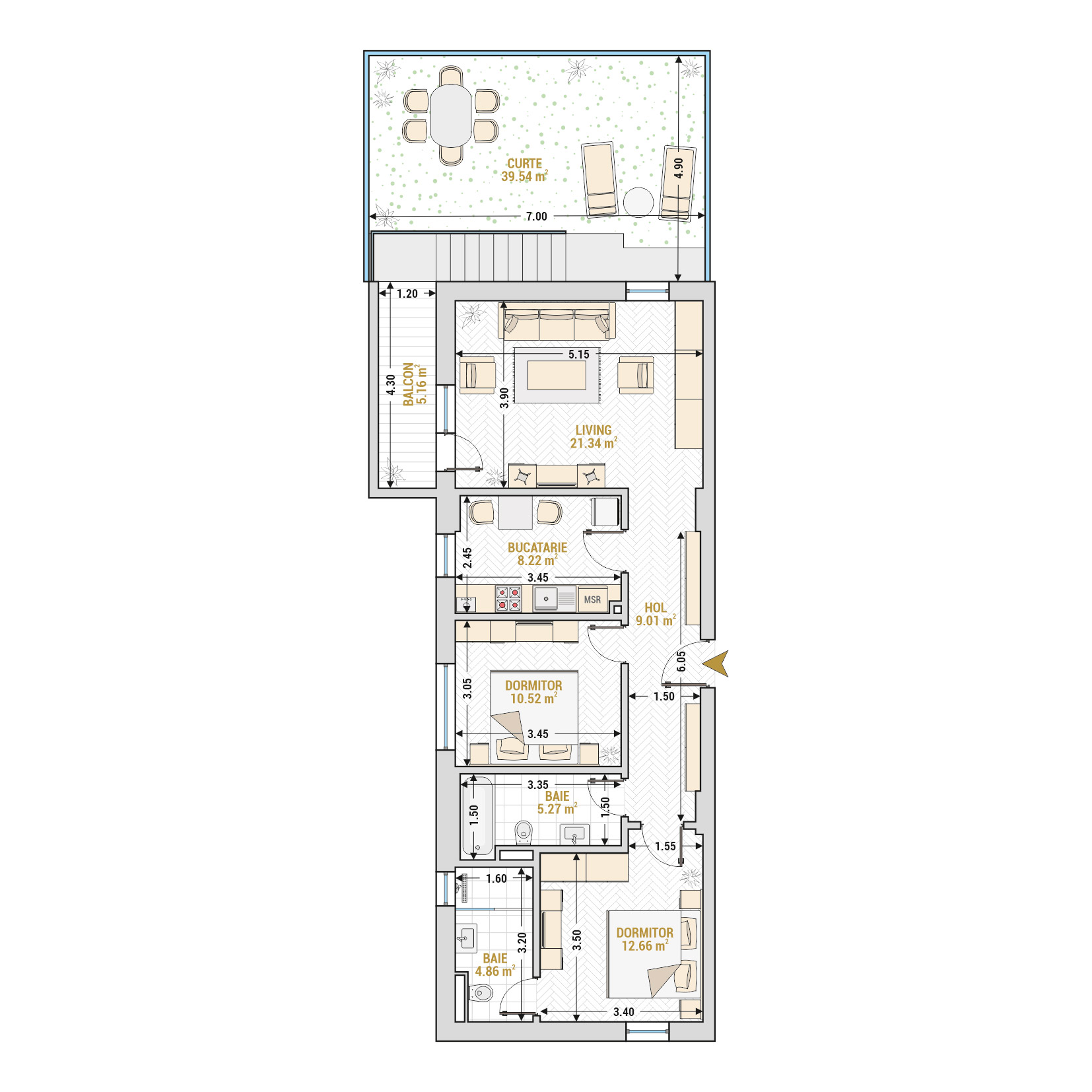 Apartament 3 Camere Tip 3 Corp 5 - Drumul Taberei Residence - Apartamente de vanzare Bucuresti - Suprafata utila totala - 77.04 mp