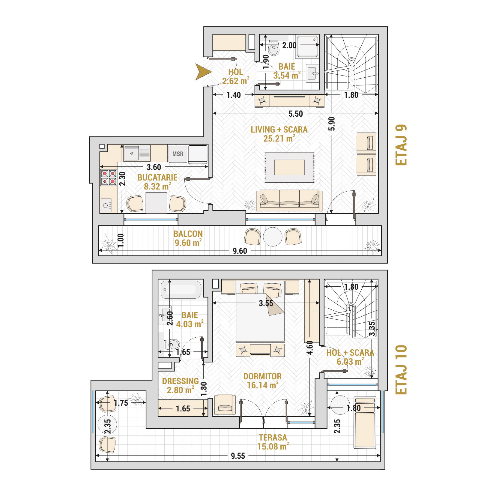 Penthouse 2 Camere Tip 3 Corp 9 - Drumul Taberei Residence - Apartamente de vanzare Bucuresti - Suprafata utila totala - 93.37 mp