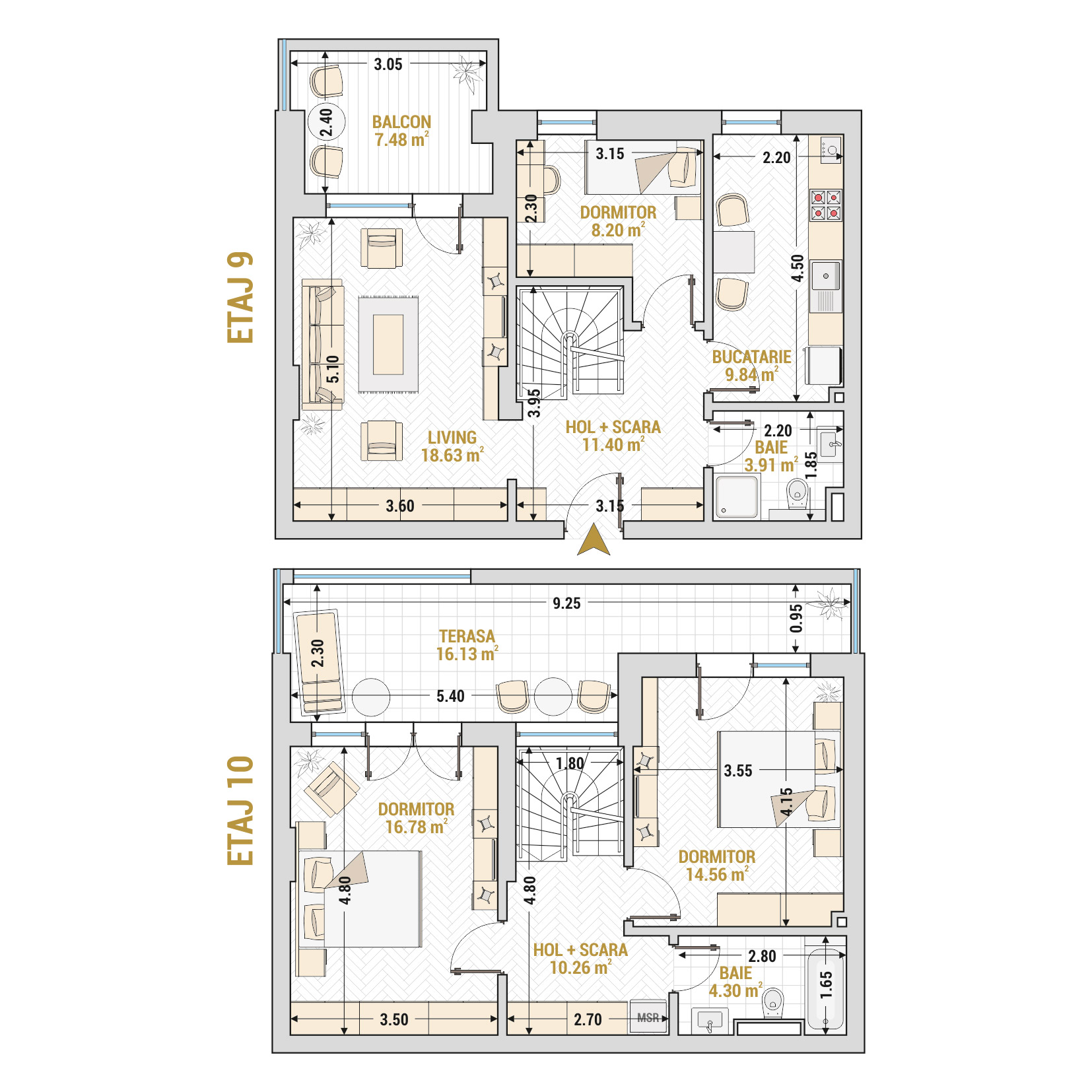 Penthouse 4 Camere Tip 1 Corp 9 - Drumul Taberei Residence - Apartamente de vanzare Bucuresti - Suprafata utila totala - 121.49 mp