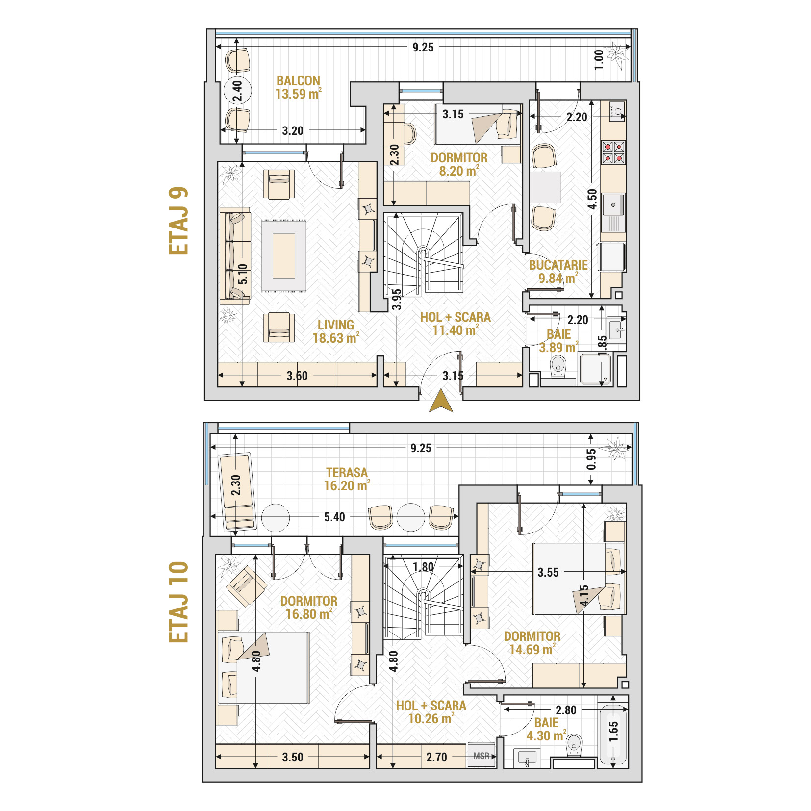 Penthouse 4 Camere Tip 3 Corp 9 - Drumul Taberei Residence - Apartamente de vanzare Bucuresti - Suprafata utila totala - 127.80 mp
