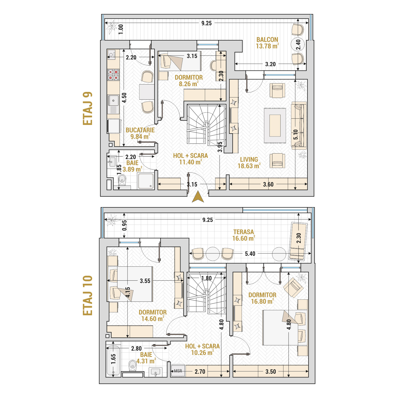 Penthouse 4 Camere Tip 4 Corp 9 - Drumul Taberei Residence - Apartamente de vanzare Bucuresti - Suprafata utila totala - 128.37 mp