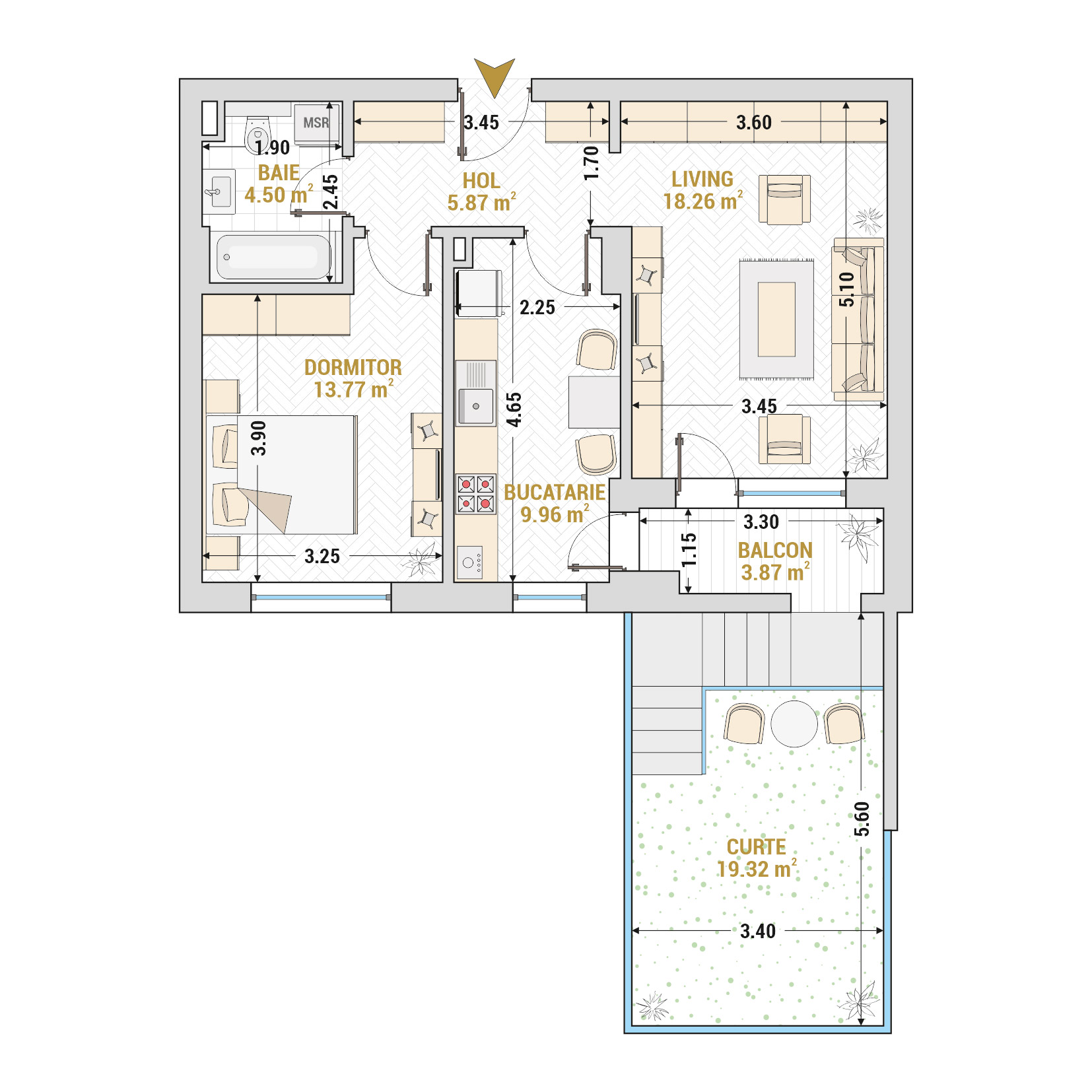 Apartament 2 Camere Tip 2B Corp 9 - Drumul Taberei Residence - Apartamente de vanzare Bucuresti - Suprafata utila totala - 56.23 mp
