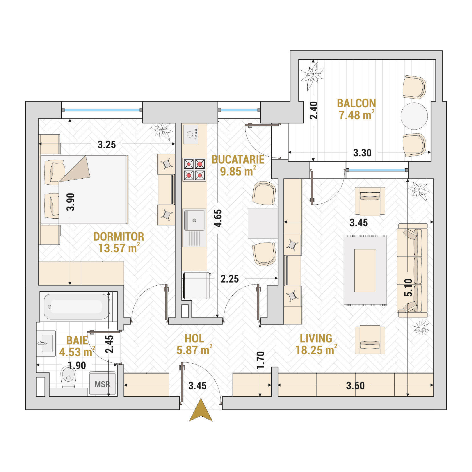 Apartament 2 Camere Tip 5 Corp 9 - Drumul Taberei Residence - Apartamente de vanzare Bucuresti - Suprafata utila totala - 59.55 mp