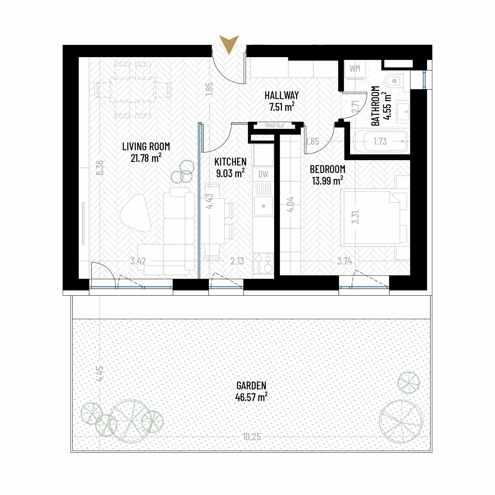2 Room Apartment Type 4 - B2 - Drumul Taberei Residence - Apartments for Sale in Bucharest - Total Usable Area - 56.96 sqm